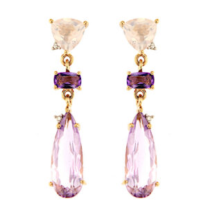 Kõrvarõngad kuld, ametüst, roosa kvarts, teemant