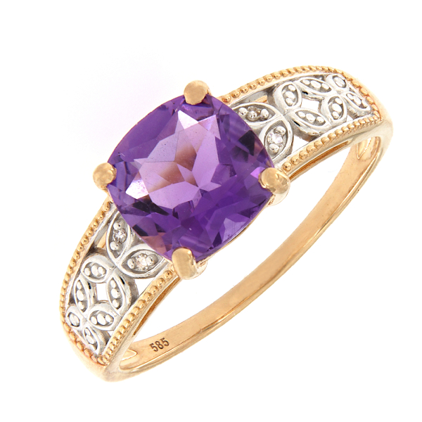 Sõrmus kuld, ametüst, teemant